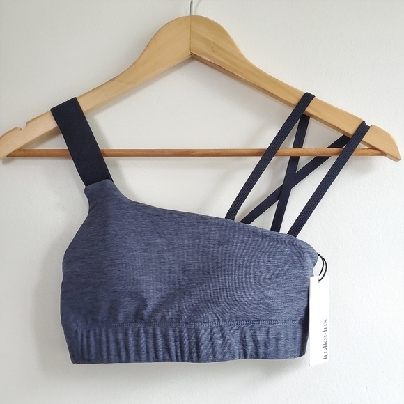 New Lukka Lux Active Adda Asymmetric Contrast Straps Grey Heather Bra NWT XS - Picture 4 of 8